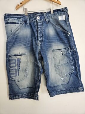 JACK & JONES Core Denim Cargo Shorts Major Knickers Blue Distressed Men Size XL